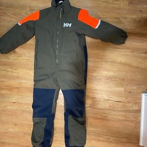 Helly Hanson Kids' Olive and Orange Puffer ski snowsuit